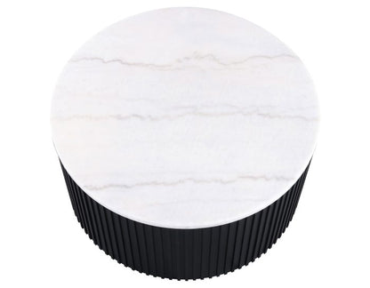 Mesa de centro Colvin redonda de 91 cm con ruedas y cubierta de mármol blanco, acabado negro 