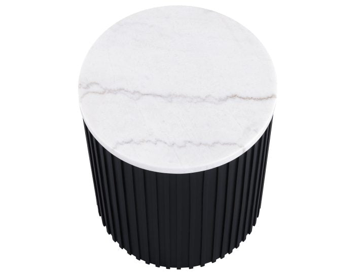 Mesa auxiliar redonda Colvin de 45 cm con superficie de mármol blanco y acabado negro 