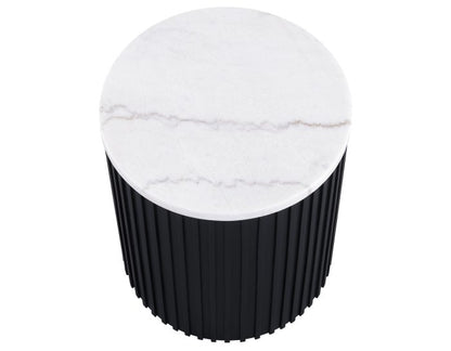 Mesa auxiliar redonda Colvin de 45 cm con superficie de mármol blanco y acabado negro 