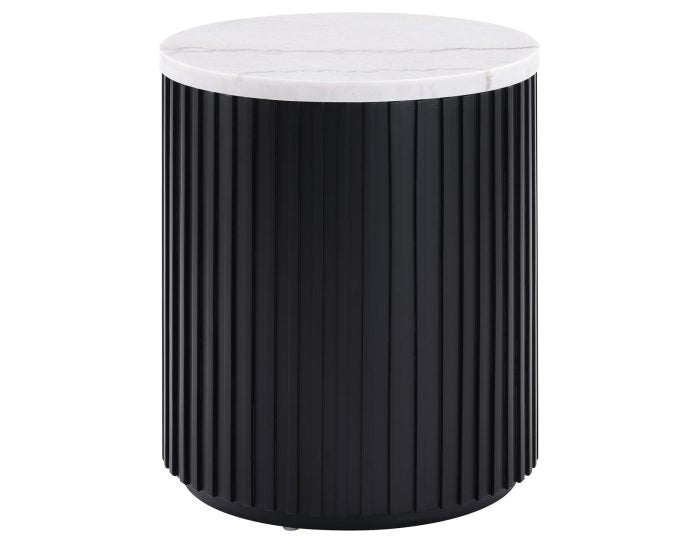 Mesa auxiliar redonda Colvin de 45 cm con superficie de mármol blanco y acabado negro 
