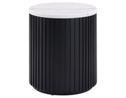 Colvin 18″ Round White Marble Top End Table, Black Finish