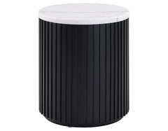 Colvin 18″ Round White Marble Top End Table, Black Finish