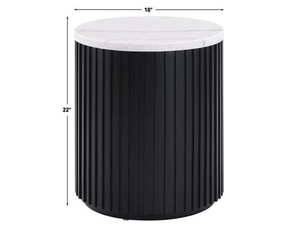 Mesa auxiliar redonda Colvin de 45 cm con superficie de mármol blanco y acabado negro 