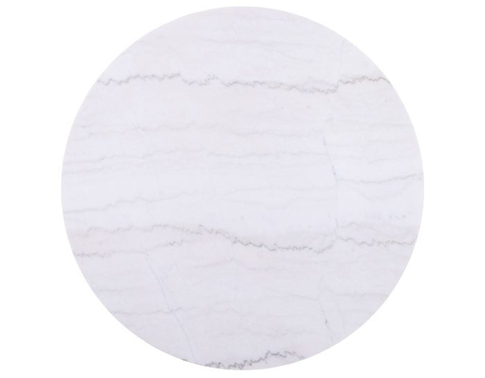 Mesa de centro Colvin redonda de 91 cm con ruedas y cubierta de mármol blanco, acabado caramelo 