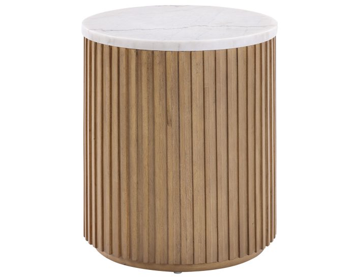 Colvin 18‚Ä≥ Round White Marble Top End Table, Toffee Finish