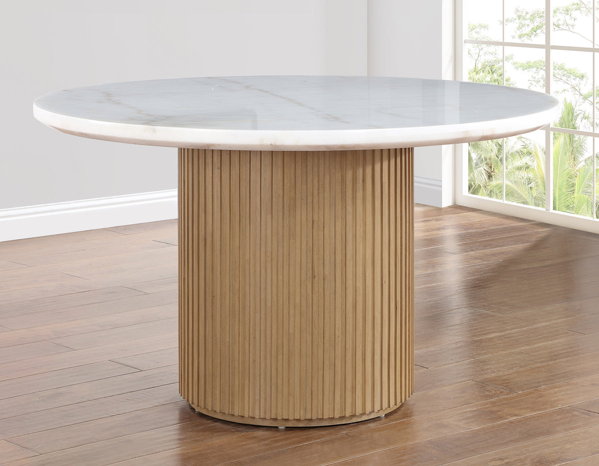 Colvin 5-Piece 52‚Ä≥ Round White Marble Dining Set, Toffee Finish