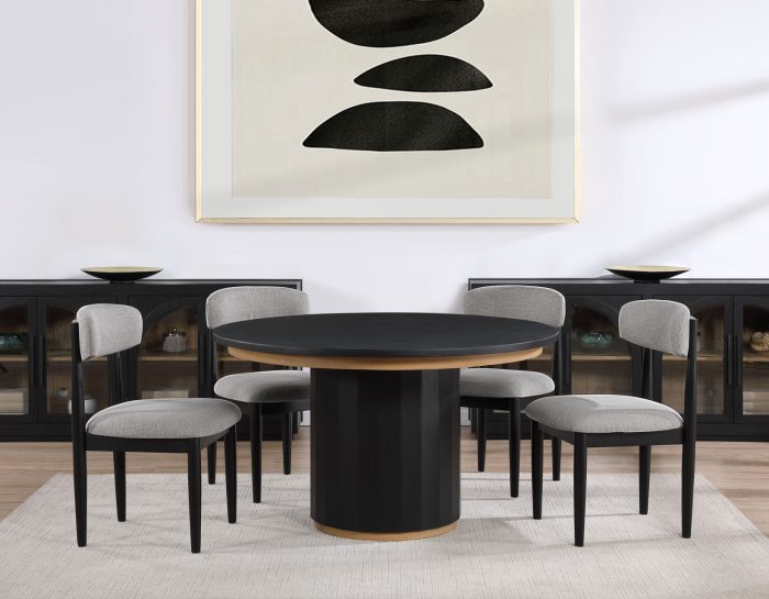 Juego de comedor Magnolia redondo de 5 piezas, 52 pulgadas, color negro