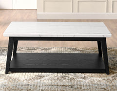 Mesa de cóctel Vida de mármol blanco con ruedas y acabado negro 