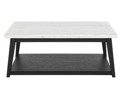Mesa de cóctel Vida de mármol blanco con ruedas y acabado negro 