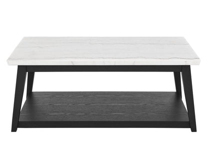 Mesa de cóctel Vida de mármol blanco con ruedas y acabado negro 