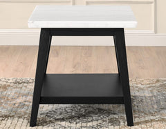 Mesa auxiliar con tapa de mármol blanco Vida, acabado negro 