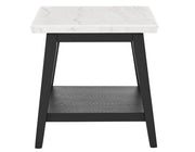 Mesa auxiliar con tapa de mármol blanco Vida, acabado negro 