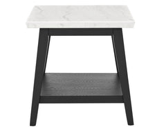 Mesa auxiliar con tapa de mármol blanco Vida, acabado negro 