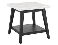 Mesa auxiliar con tapa de mármol blanco Vida, acabado negro 