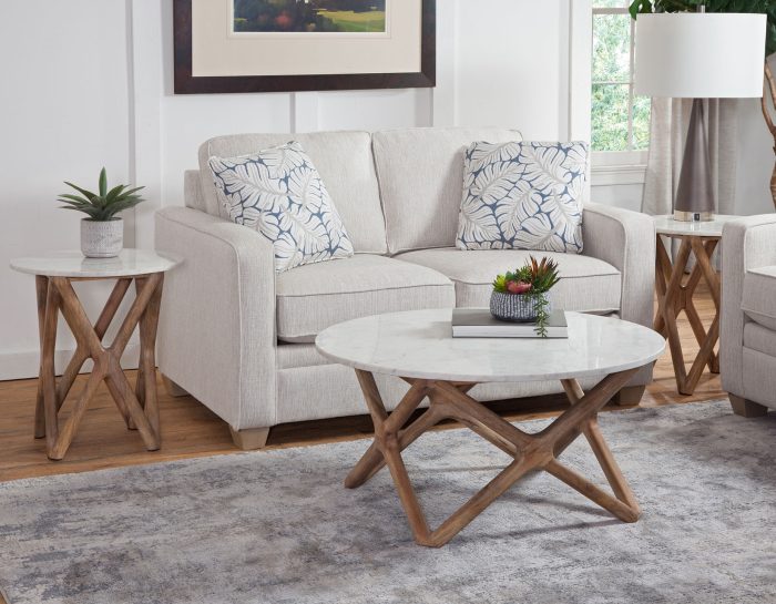 Mesa de cóctel redonda Wyman Banswara de 91 cm con cubierta de mármol blanco 