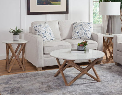 Mesa de cóctel redonda Wyman Banswara de 91 cm con cubierta de mármol blanco 