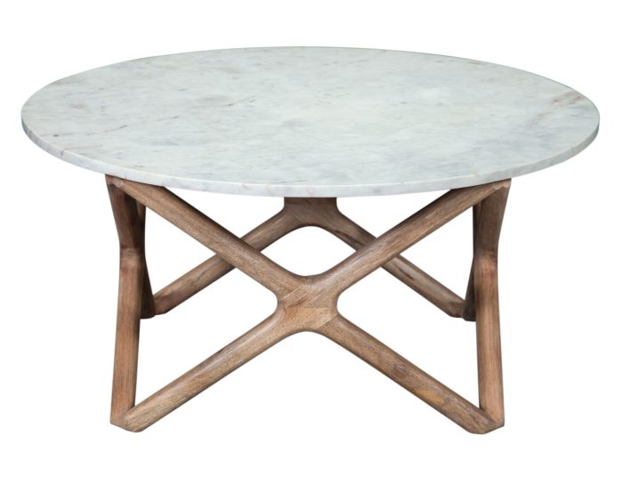 Mesa de cóctel redonda Wyman Banswara de 91 cm con cubierta de mármol blanco 