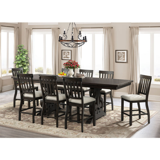 Stone Counter Height 9PC Dining Set - Table & 8 Slat Back Chairs