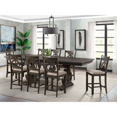 Stone Counter Height 9PC Dining Set-Table & Eight Swirl Back Chairs