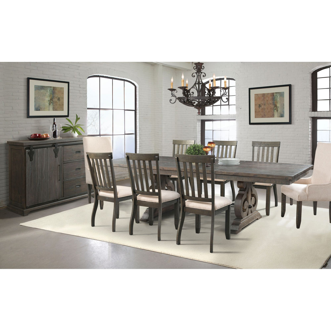 Stone Dining 10pc Set-Table, 6 Side Chairs, 2 Parson Chairs, & Server