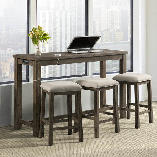 Stone Occasional Bar Table Single Pack Gray Finish (Table + Three Stools)