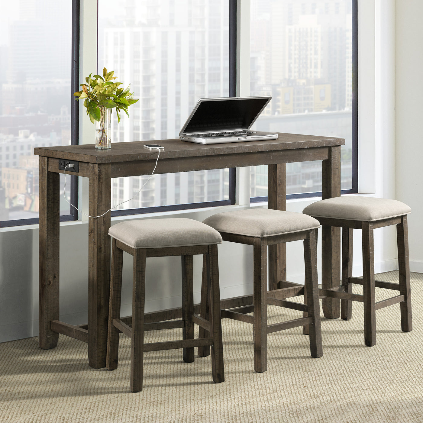Paquete individual de mesa de bar auxiliar Stone en blanco