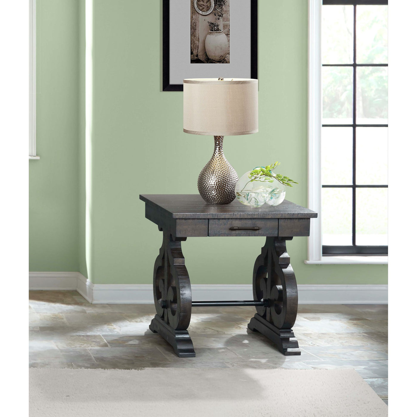 Stone Occasional Square Side Table With Pu Base
