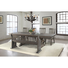 Stone Dining 6PC Set- Table, 4 Side Chairs, & Pew Bench