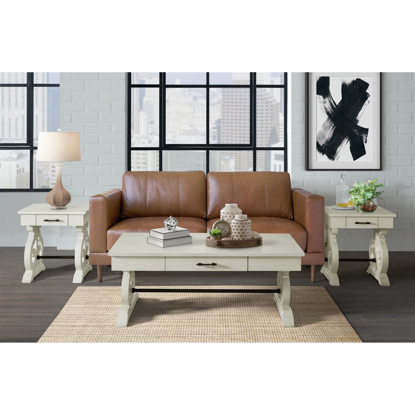 Stone Occasional Square Side Table With Pu Base in White
