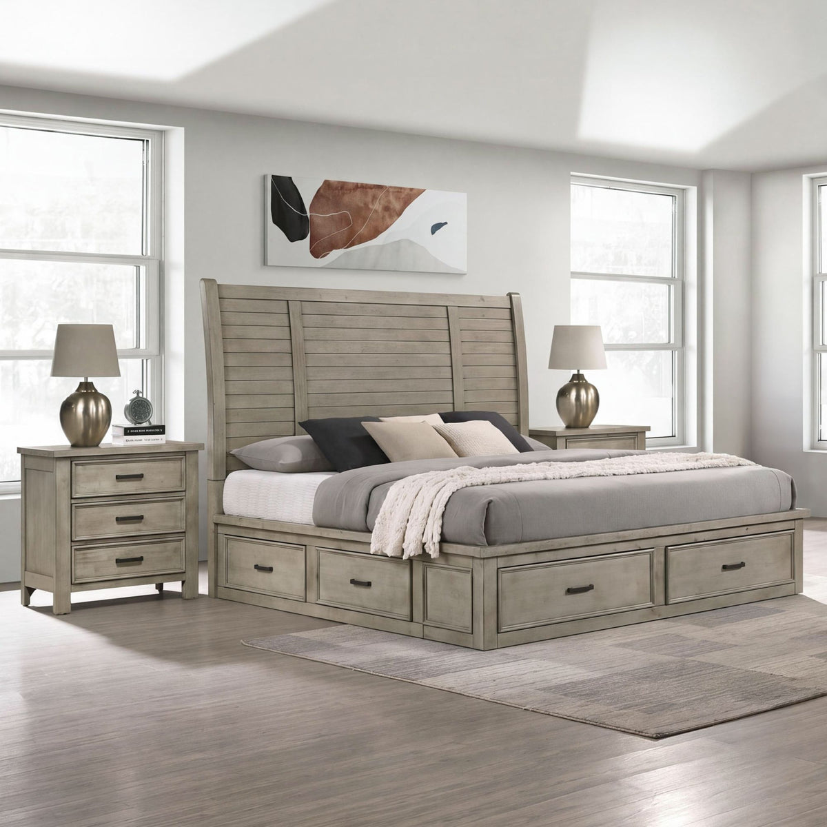 Sullivan Queen Storage 3PC Bedroom Set with 2 Nightstands in Drift Grey