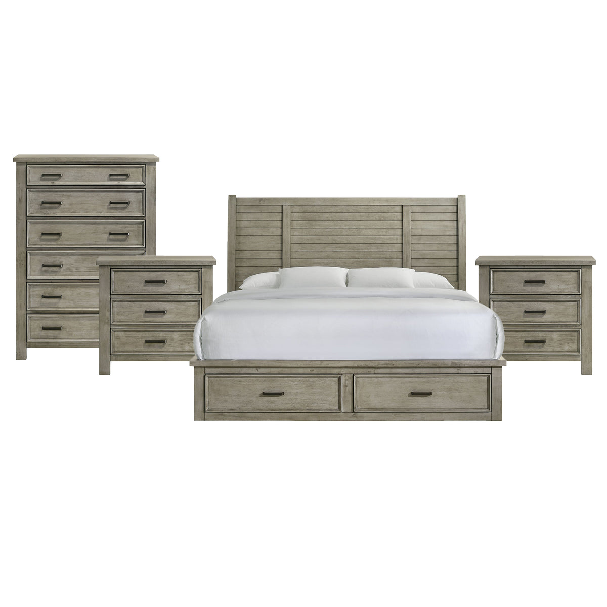 Sullivan King Storage 4PC Bedroom Set with 2 Nightstands & Chest in Drift Grey