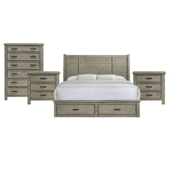 Sullivan King Storage 4PC Bedroom Set with 2 Nightstands & Chest in Drift Grey