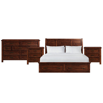 Sullivan King Storage 4PC Bedroom Set with 2 Nightstands & Dresser in Rich Cherry
