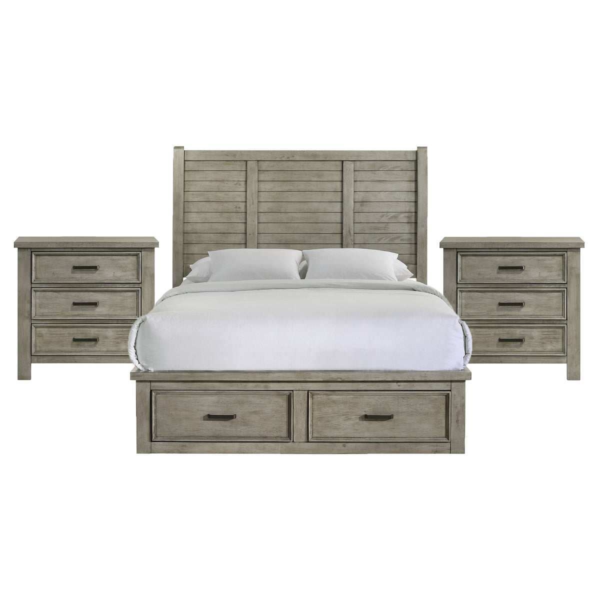 Sullivan Queen Storage 3PC Bedroom Set with 2 Nightstands in Drift Grey