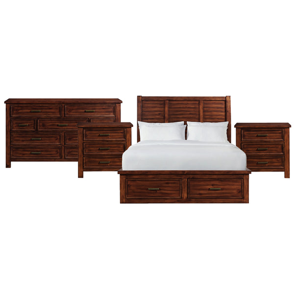 Sullivan Queen Storage 4PC Bedroom Set with 2 Nightstands & Dresser in Rich Cherry