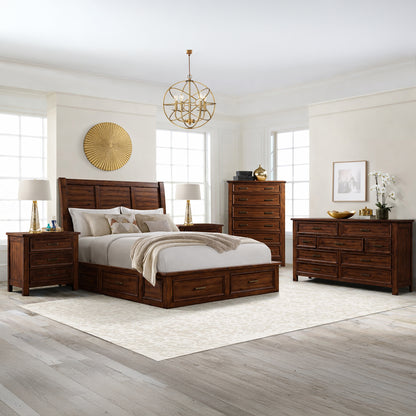 Sullivan King Storage 5PC Bedroom Set with 2 Nightstands, Dresser & Chest in Rich Cherry