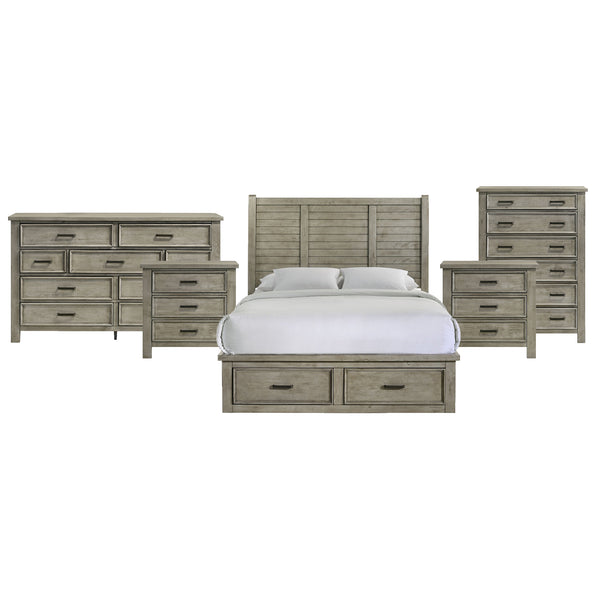 Sullivan Queen Storage 5PC Bedroom Set with 2 Nightstands, Dresser & Chest in Drift Grey