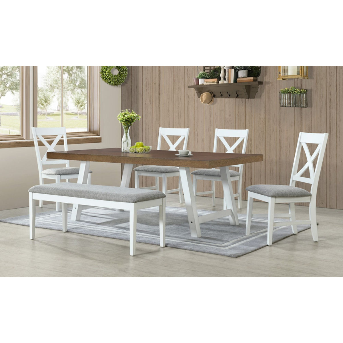 Summerville 6Pc Dining Set With Table, 4 Chairs, And Bench In Oak And Antique White