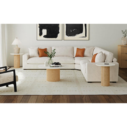 Sylvie 3PC Occasional Table Set with White Faux Marble Top and Base in Natural-Coffee Table & Two End Tables