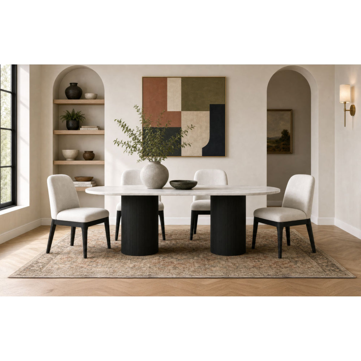 Sylvie 5PC Standard Height Dining Set in Black with Grain-Oval Table and Four Chairs