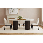 Sylvie Oval Dining Table with White Faux Marble Top in Dark Brown