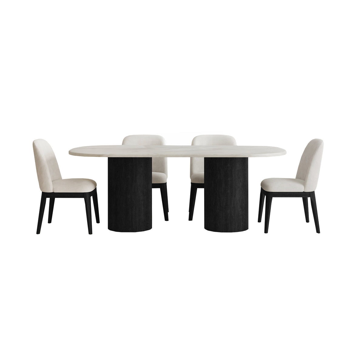 Sylvie 5PC Standard Height Dining Set in Black with Grain-Oval Table and Four Chairs