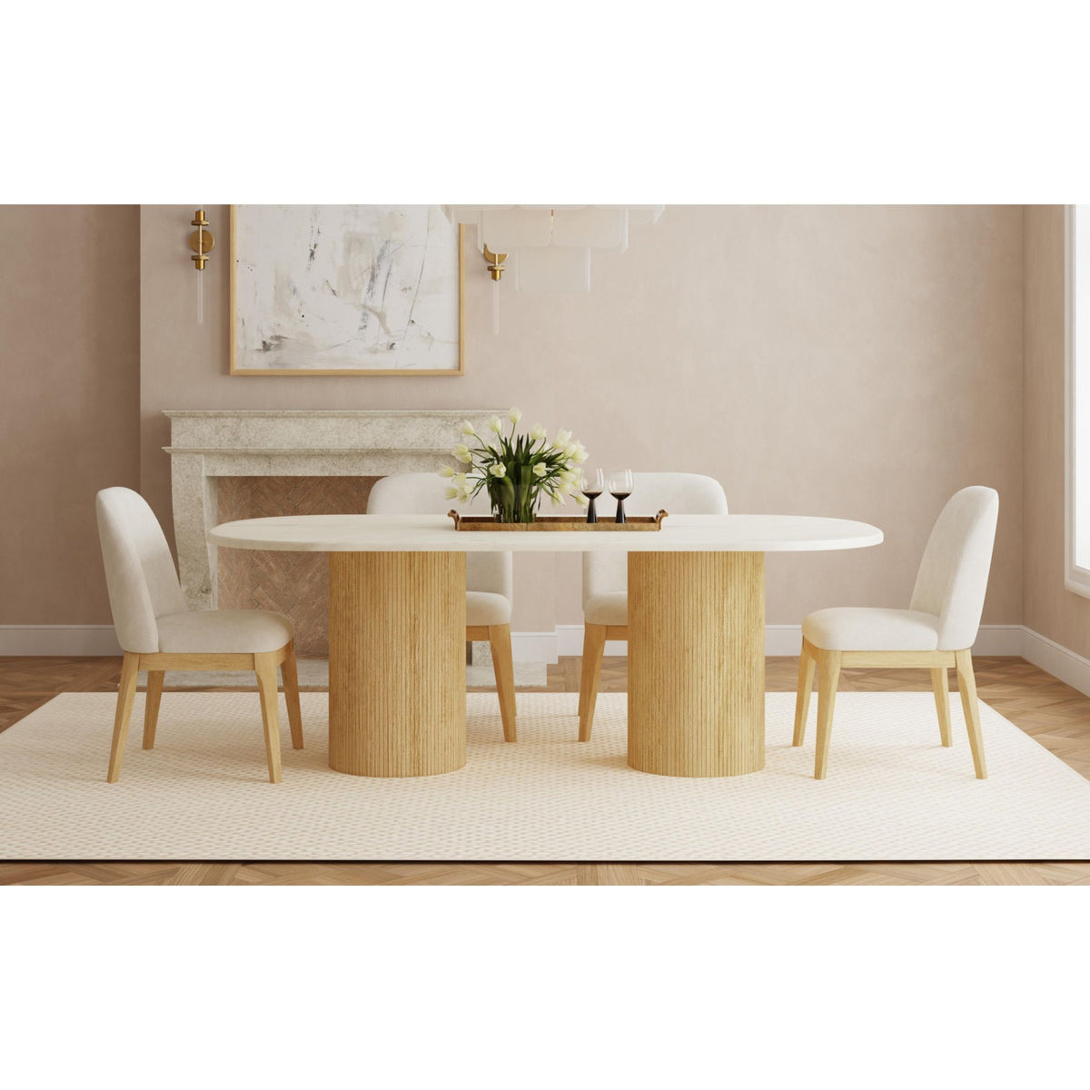 Sylvie 5PC Standard Height Dining Set in Natural-Oval Table and Four Chairs