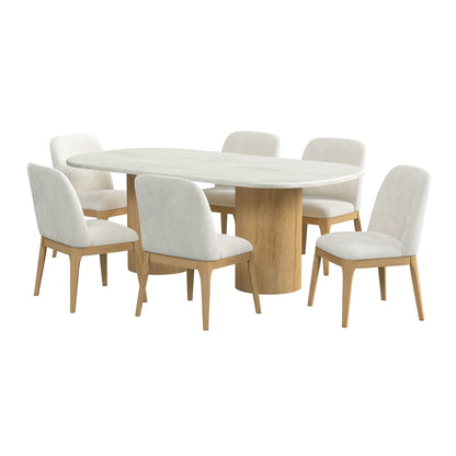 Sylvie 7PC Standard Height Dining Set in Natural-Oval Table and Six Chairs