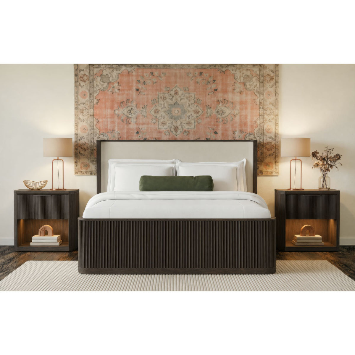 Sylvie King UPH 3PC Bedroom Set with 2 Nightstands in Dark Brown