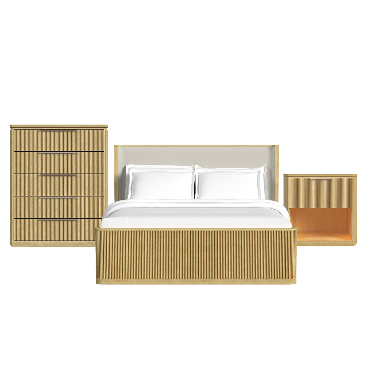 Sylvie King UPH 3PC Bedroom Set with White Fabric in Natural