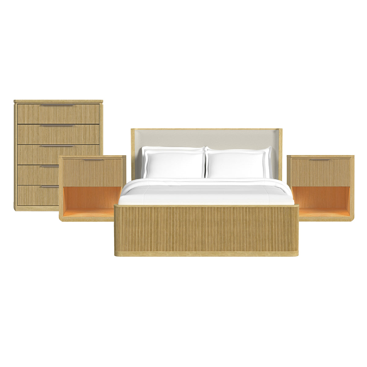 Sylvie King UPH 4PC Bedroom Set with 2 Nightstands & Chest in Natural
