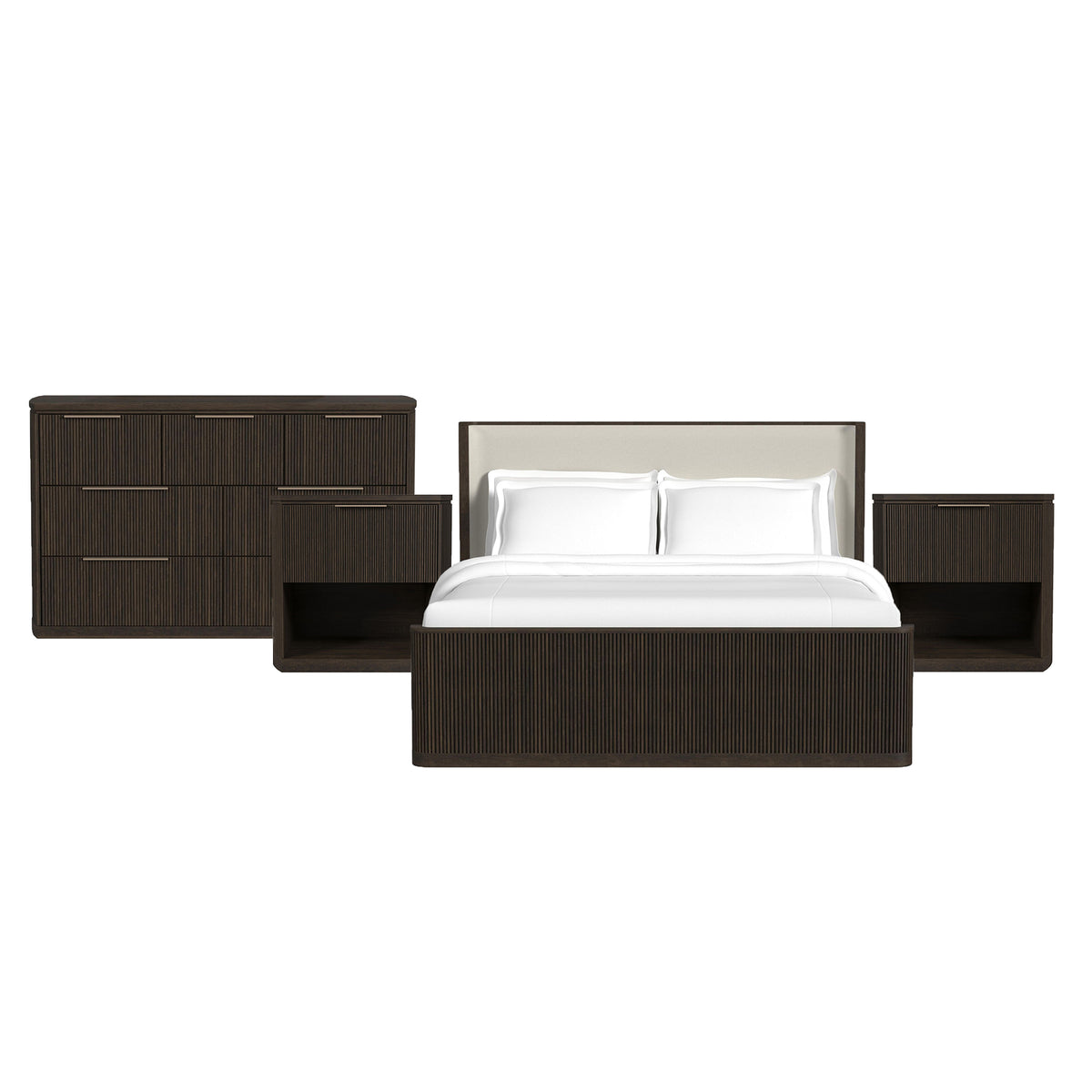 Sylvie King UPH 4PC Bedroom Set with 2 Nightstands & Dresser in Dark Brown