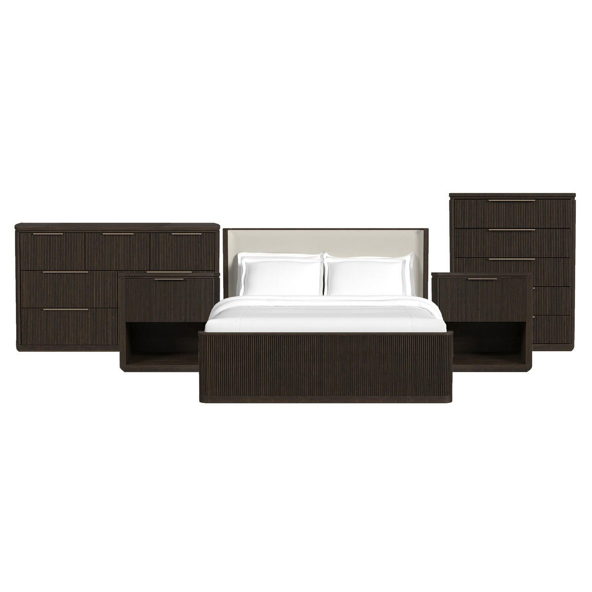 Sylvie King UPH 5PC Bedroom Set with 2 Nightstands, Dresser & Chest in Dark Brown