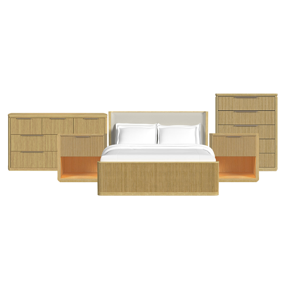 Sylvie King UPH 5PC Bedroom Set with 2 Nightstands, Dresser & Chest in Natural
